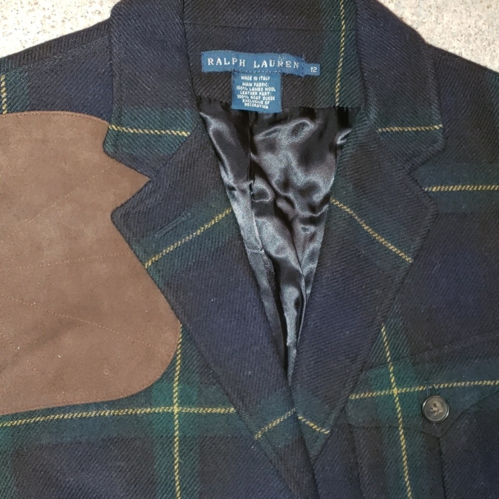 RALPH LAUREN made in Italy plaid wool n real suede EUC blazer - Picture 2 of 11